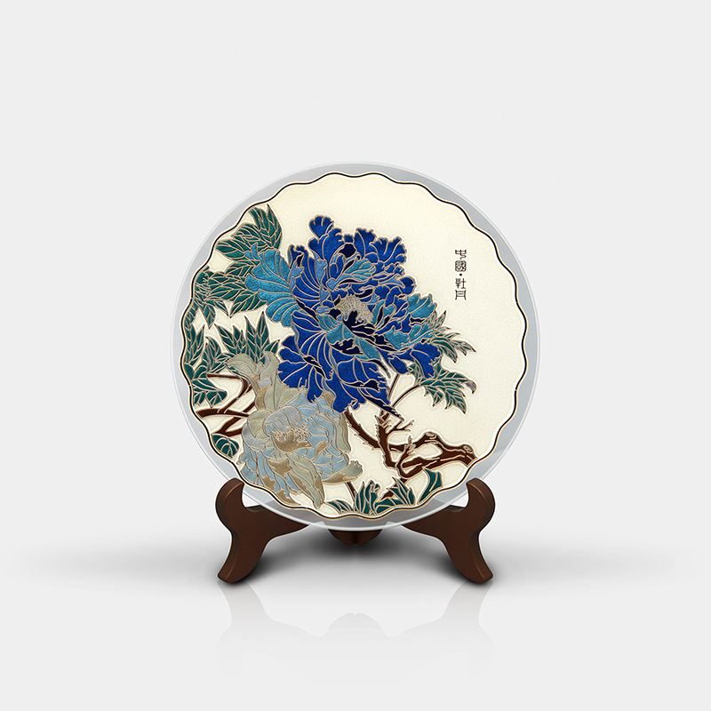 雅琅晶17.5CM牡丹（掐丝款）白色蓝花