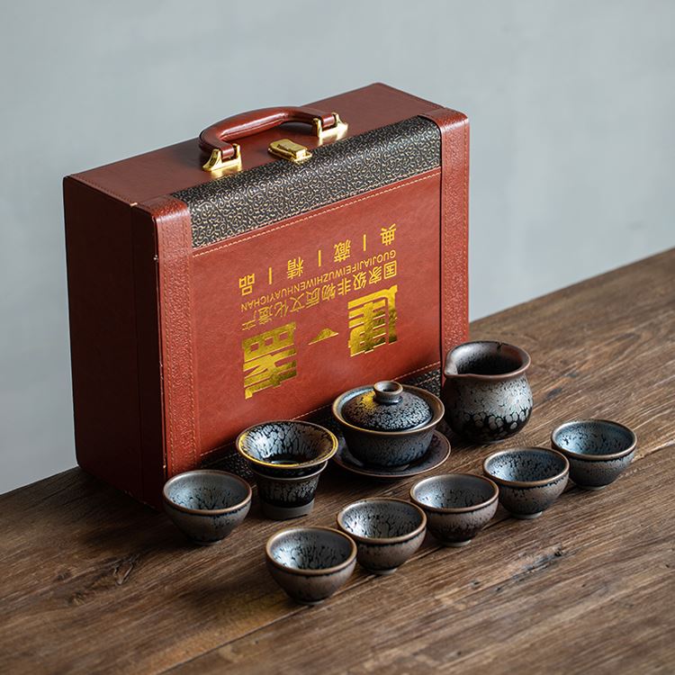 聚运鑫黄少河·大师制作建盏镶银茶具高客礼