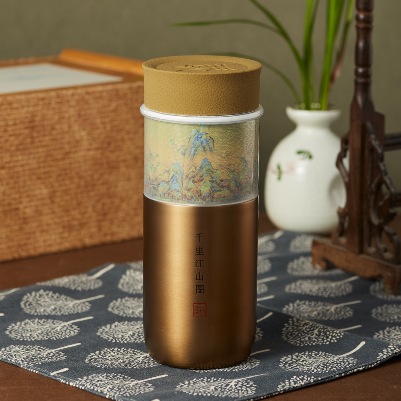 仙藤玉瓷杯纯陶瓷保温养生杯礼品杯茶水杯国风千里江山