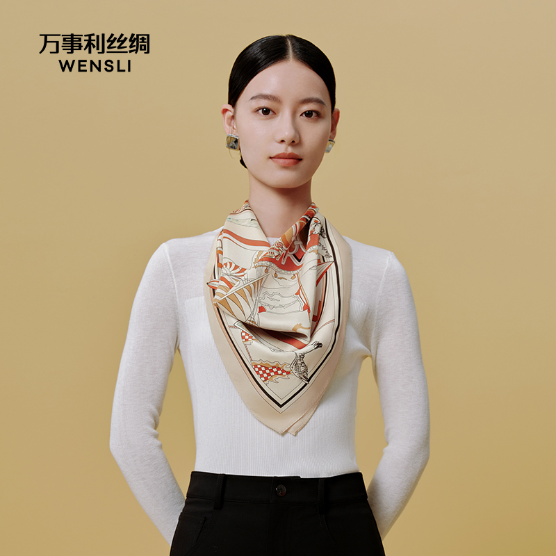 萬(wàn)事利2024實(shí)體店秋冬新品雙面印花中方巾-絲海悠韻