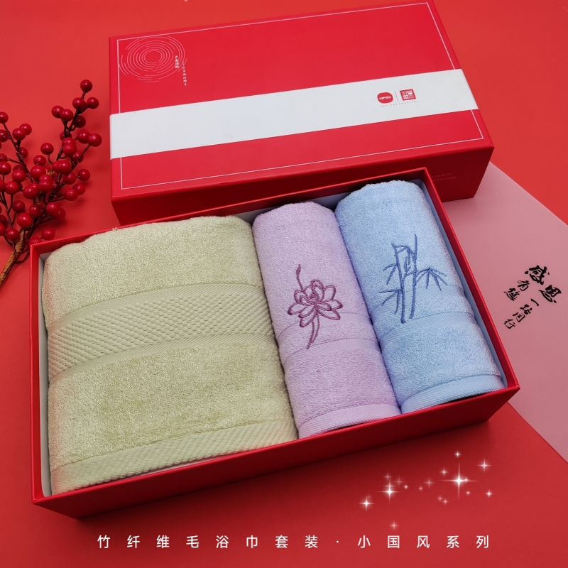 UPZO優(yōu)品尚竹竹纖維小國(guó)風(fēng)毛浴巾三件套禮盒