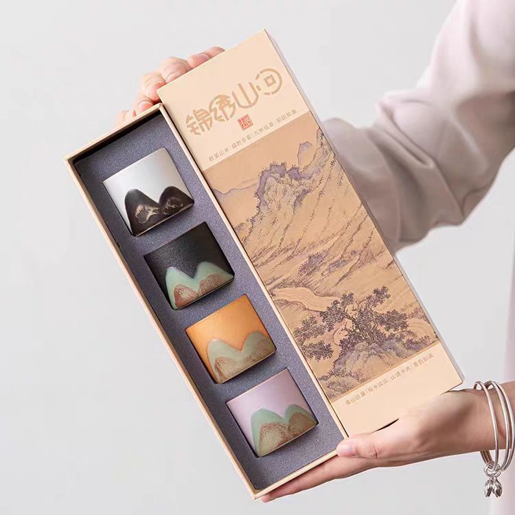尾桥下窑锦绣山河主人杯粗陶手绘陶瓷茶具伴手礼商务开业赠品