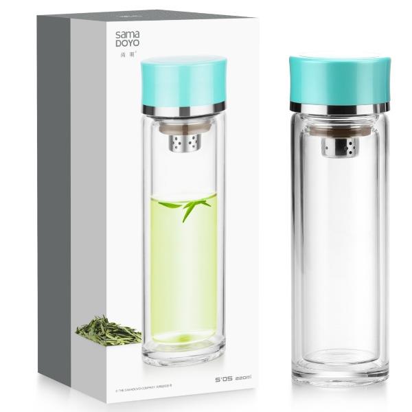 尚明耐热玻璃杯随手杯水杯泡茶杯蒂芬妮蓝220mL