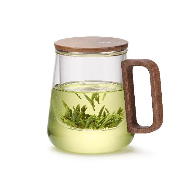 尚明邦田胡桃木玻璃个人杯茶水分离杯BC12办公杯550mL
