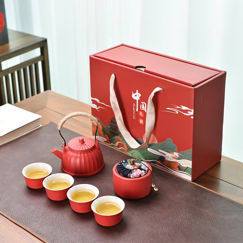 鹏翼母亲节6头浮雕提梁壶茶具大套装