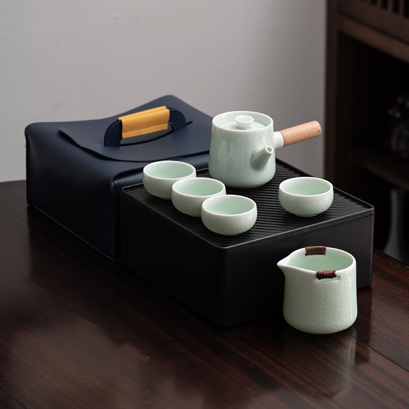 知者觉器-哥窑侧把壶7件套旅行陶瓷套装茶具商务开片端午节礼品